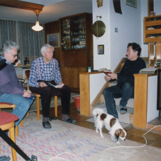 Natáčení seriálu Svět očima Hanzelky a Zikmunda s režisérem Václavem Filipem na Nivách 2.10.1998